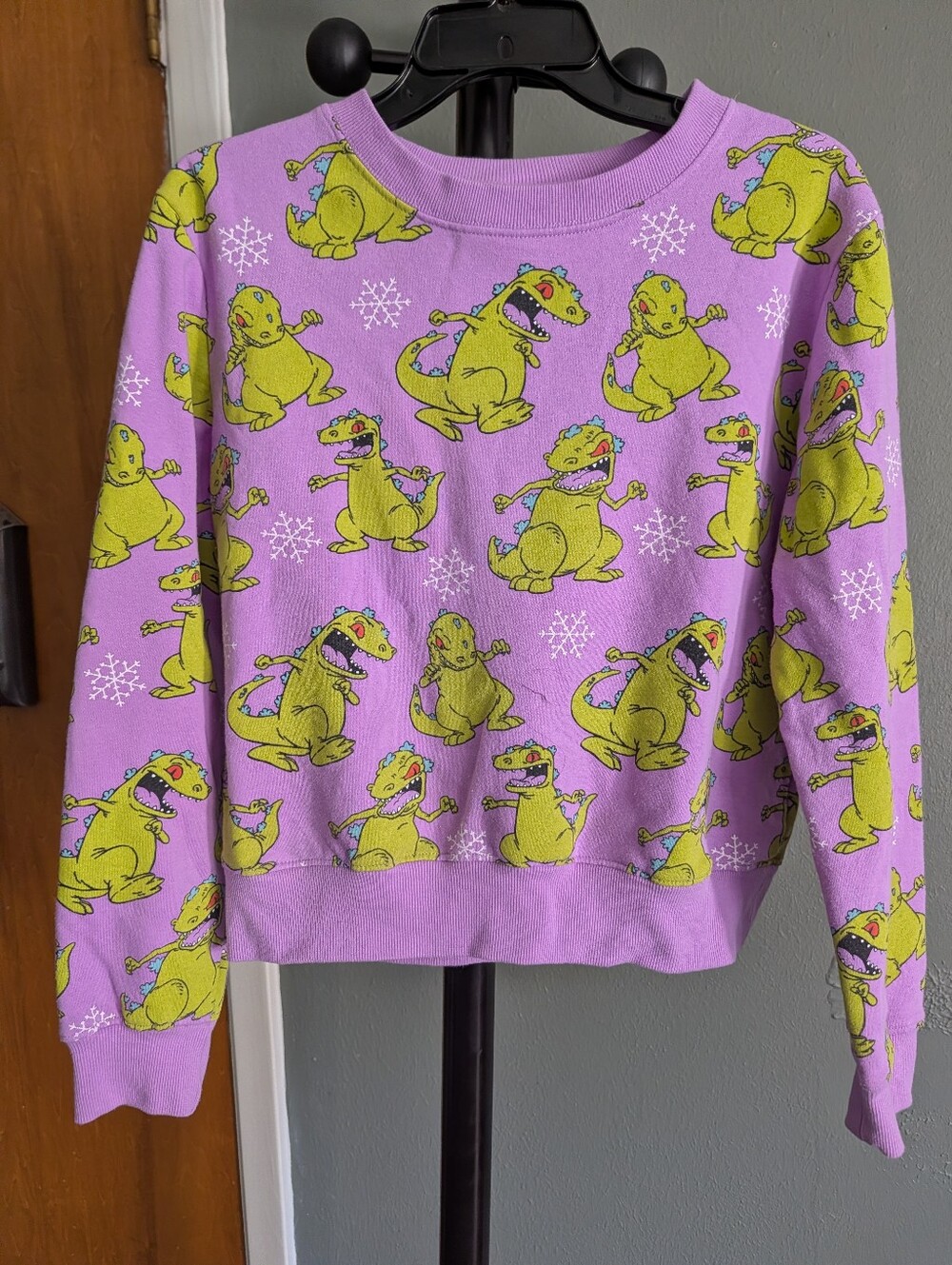 Purple Cartoon Dino Crewneck Sweater